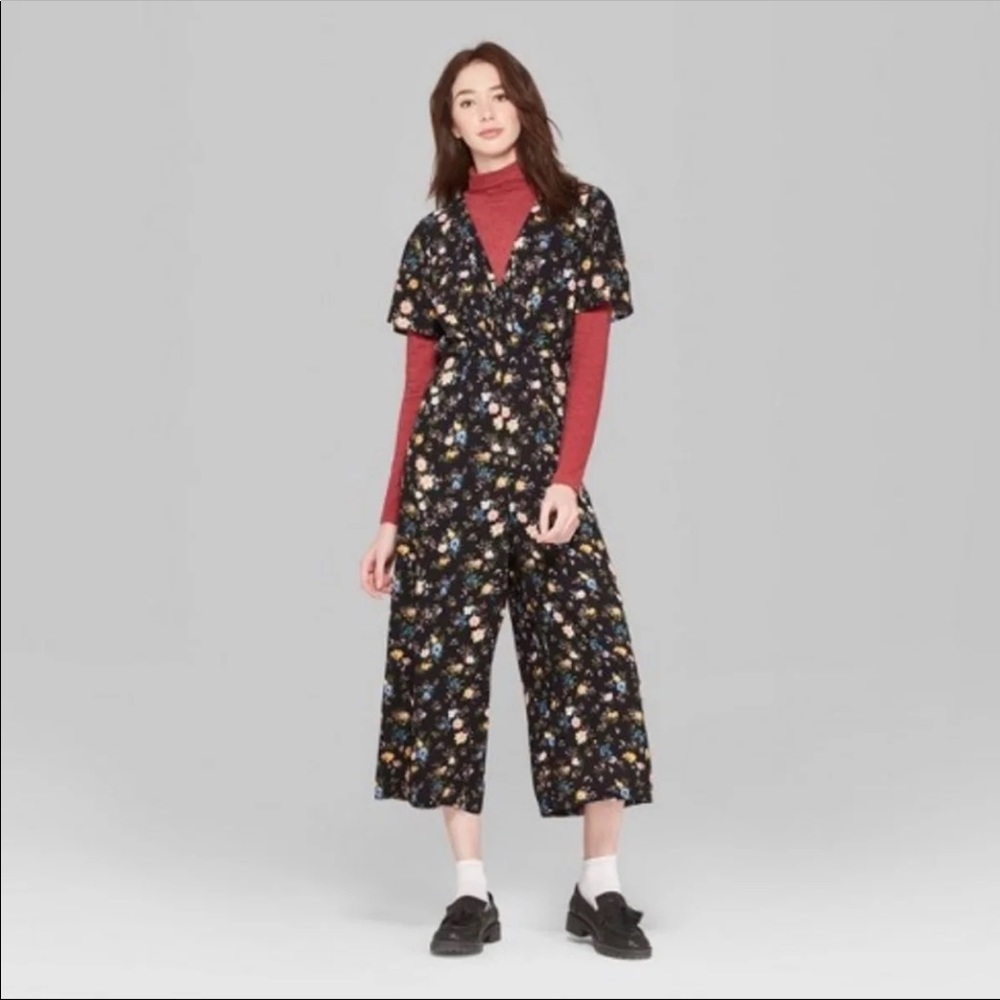 Floral Wide Leg Cropped Jumpsuit Cottagecore Boho Festival Romper Size Small